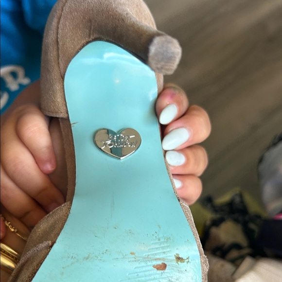 Betsey Johnson Gold Peep-Toe Heels with Rhinestone Bow - Picture 3 of 6